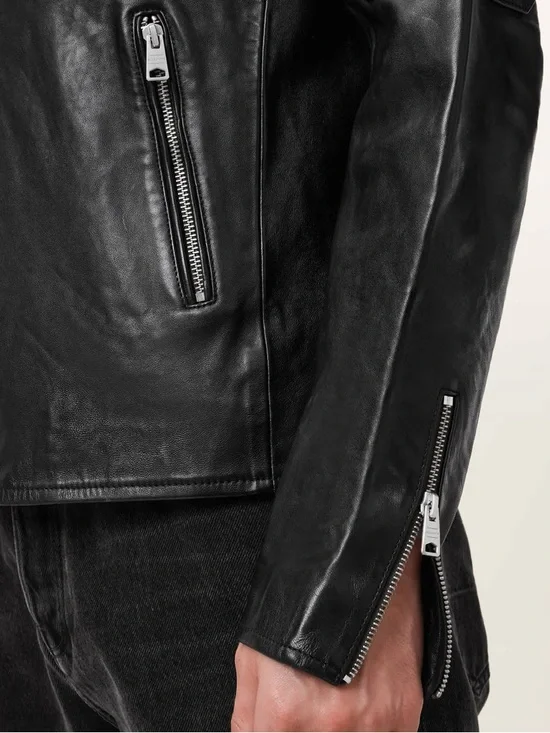 AllSaints Black Leather Slim Fit Bomber Jacket CORA LEATHER JACKET - Picture 6 of 11